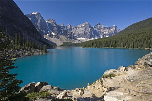 梦莲湖,山谷,顶峰,日出,班芙国家公园,艾伯塔省,加拿大