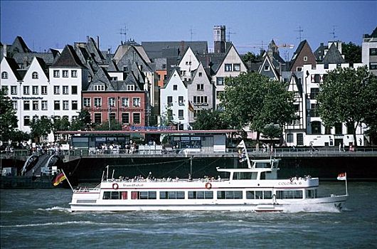 散步场所,河,莱茵,游览船,船,科隆,德国,欧洲