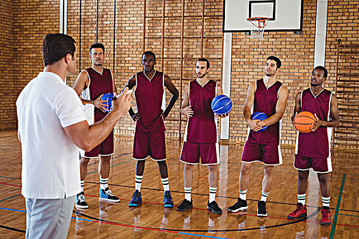 篮球,教练,互动,运动员,球场