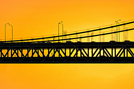 海湾大桥,剪影,日落,天空