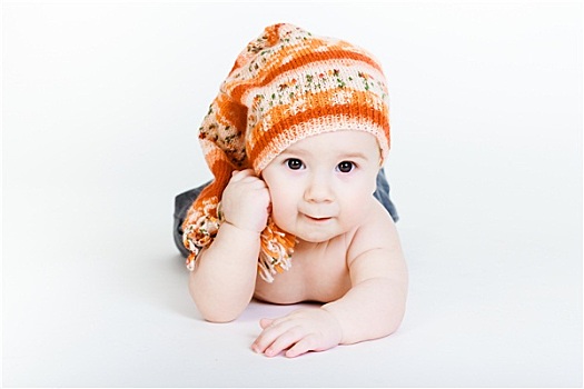 小,男婴,编织帽,姿势