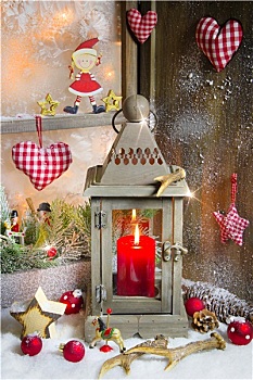 乡村,灯笼,烛光,圣诞节,经典,红色,白色,贺卡