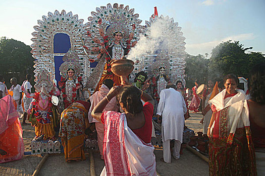 女神,道路,投入,河,阿萨姆邦,标记,结束,节日,印度,九月,2009年