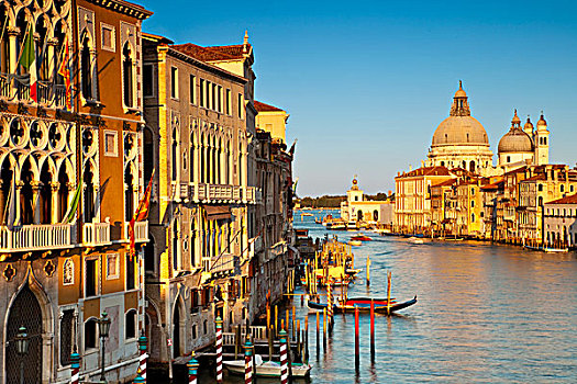 发光,夕阳,大运河,圣马利亚,行礼,背景,威尼斯,威尼托,意大利