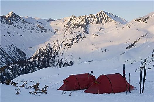 冬天,露营,滑雪,塞尔扣克山,不列颠哥伦比亚省,加拿大