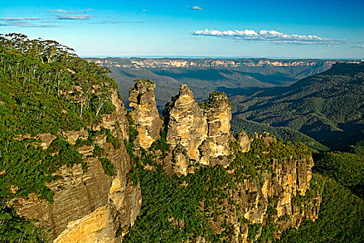 俯拍,砂岩,岩石构造,三姐妹山,山谷,蓝山,新南威尔士,澳大利亚