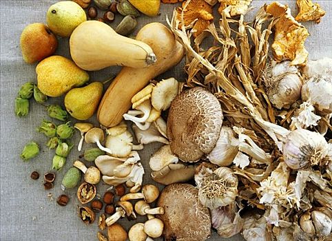 秋天,静物,蔬菜,蘑菇,水果,坚果