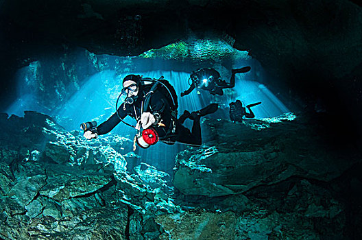 科技,潜水,进入,洞穴,墨西哥