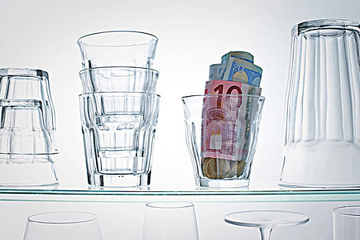 欧元,货币,玻璃杯,架子