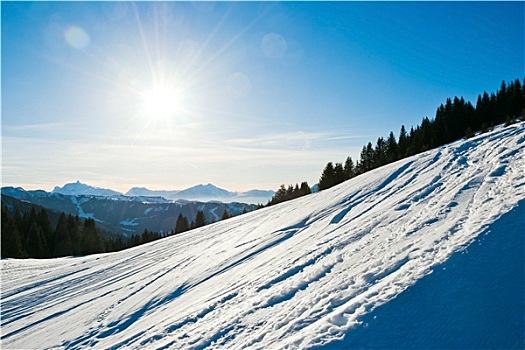 寒冷,滑雪,斜坡,阿尔卑斯山,山,法国