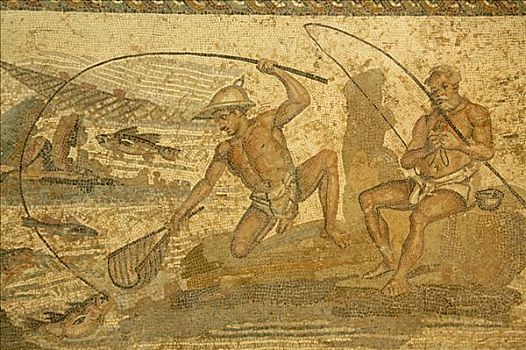 镶嵌图案,捕鱼者,罗马人,场所,展示,的黎波里,博物馆,利比亚