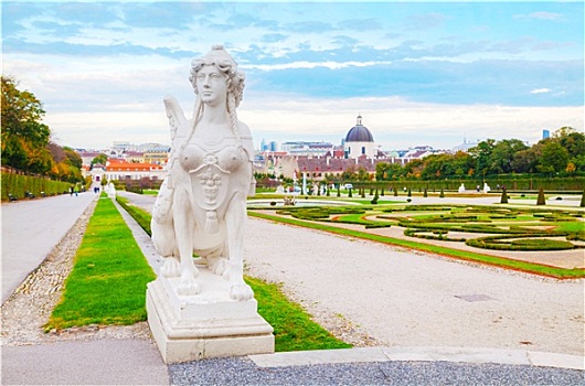 雕塑,美景宫,维也纳,奥地利,早晨