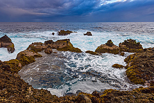 大西洋,火山岩,岩石海岸,黎明,特内里费岛,加纳利群岛,西班牙