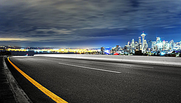 沥青,道路,城市,西雅图,夜晚