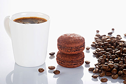 杯子,咖啡,巧克力,蛋白杏仁饼干