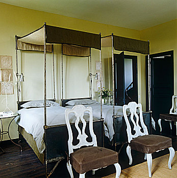自然,布,柔和,线条,相似,19世纪,床,客房