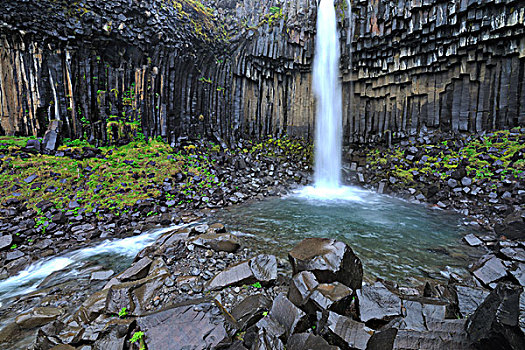 史瓦提瀑布,瀑布,玄武岩,柱子,斯卡夫塔菲尔国家公园,冰岛,欧洲