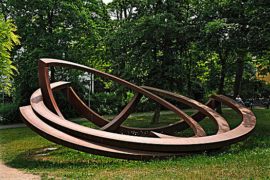 钢铁,雕塑,三个,2001年,公园,医疗,诊所,艺术家,掩埋,埃尔兰根,中弗兰肯,德国,巴伐利亚,欧洲