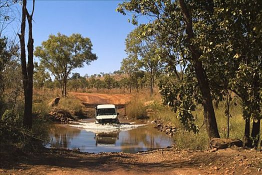 汽车,水坑,河,道路,西澳大利亚,澳大利亚