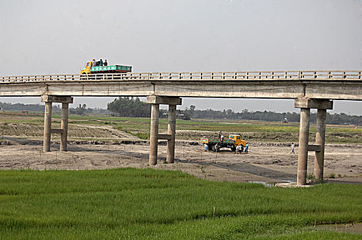 桥,上方,干燥,河,孟加拉,2008年