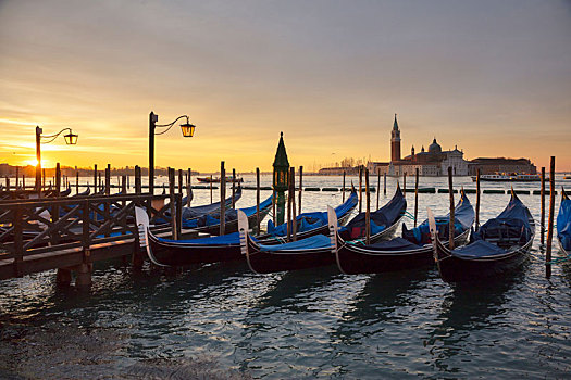 小船,广场,日出,威尼斯,威尼托,意大利