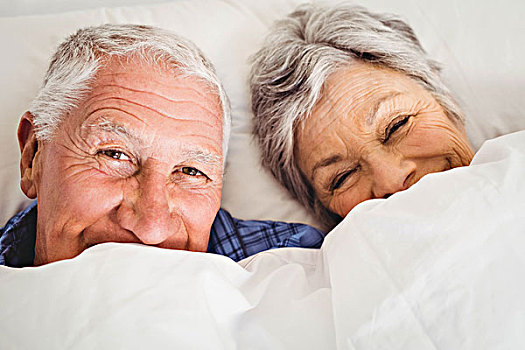 高兴,老年,夫妻,微笑,床上,头像,躺着,床,卧室