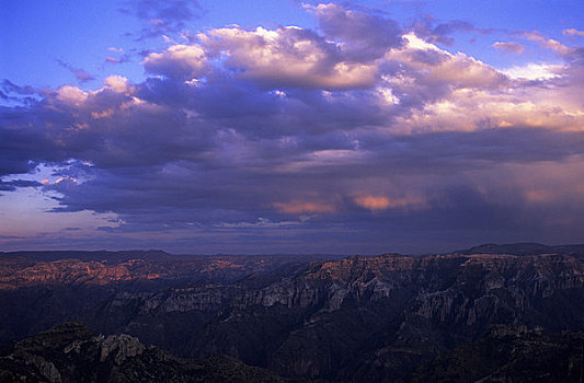 墨西哥,奇瓦瓦,国家公园,峡谷,云,晚间