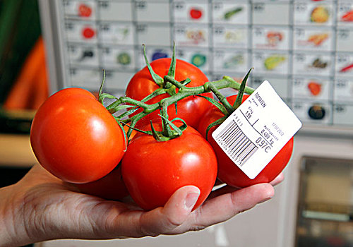 自助,顾客,称重,西红柿,食物,超市,德国,欧洲