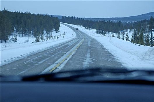 芬兰,拉普兰,伊瓦洛,雪盖,道路,室内,汽车