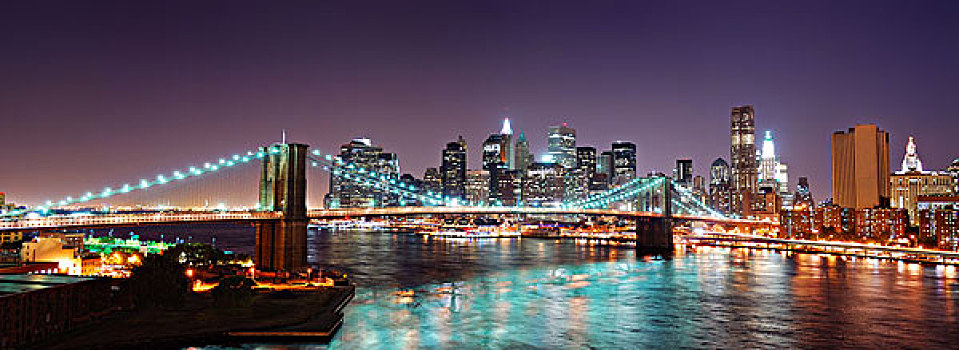 纽约,曼哈顿,天际线,布鲁克林大桥,全景