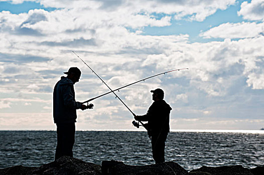 两个,垂钓,钓鱼,石头,靠近,佩思,西澳大利亚州