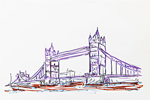 塔桥,伦敦,英格兰,英国,绘画