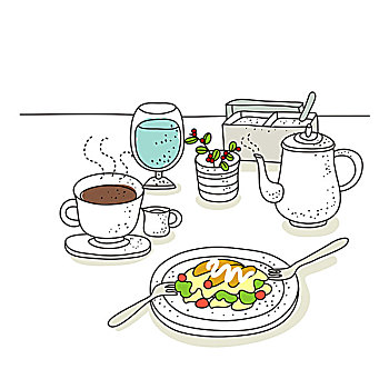 插画,食物,咖啡杯
