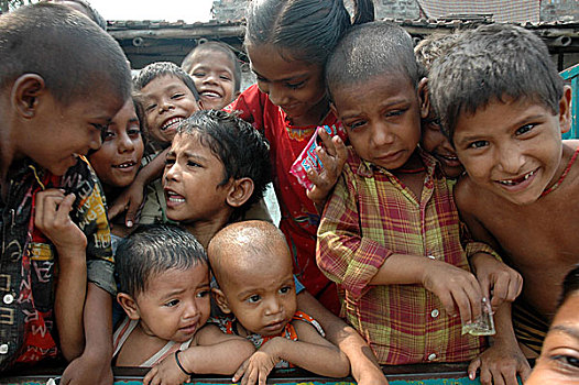 加尔各答,贫民窟,区域,孩子,罐,许多,工业,印度,九月,2005年