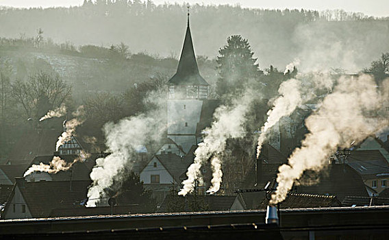 烟,烟囱,巴登符腾堡,德国,欧洲