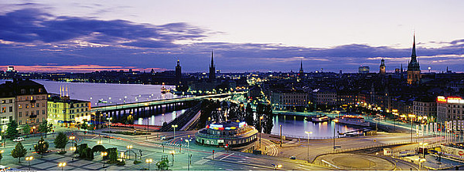 天际线,黄昏,斯德哥尔摩,瑞典