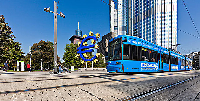 欧洲中央银行,欧元标志,缆车,法兰克福,黑森州,德国,欧洲