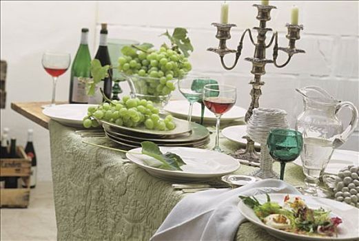 自助餐,折叠,桌子,葡萄酒,葡萄,沙拉