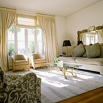 软垫,沙发,玻璃桌,老式,黄铜,鲜明,客厅