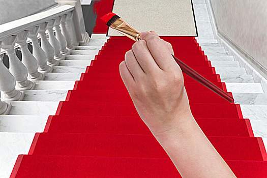 上色,红地毯,白色背景,大理石,楼梯