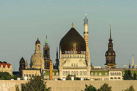 建筑,正面,圣母教堂,教堂,霍夫教堂,左边,塔,右边,德累斯顿,萨克森,德国,欧洲