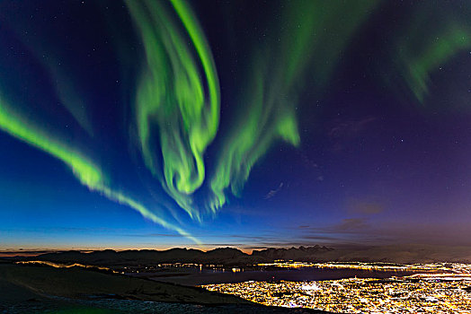 北极光,上方,特罗姆瑟,风景,山,挪威,欧洲