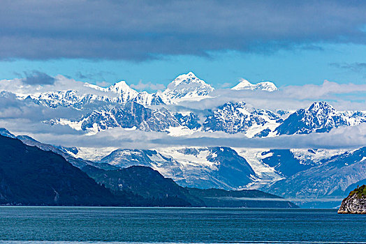 风景,积雪,山脉,冰河湾国家公园,东南阿拉斯加,夏天