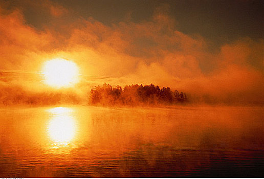 湖,日出,阿尔冈金省立公园,安大略省,加拿大