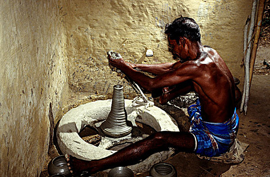 忙碌,制作,陶制容器,孟加拉