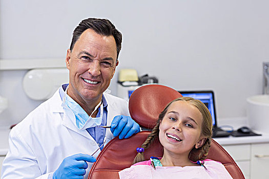 牙医,孩子,病人,头像,互动,牙科诊所