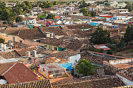 古巴,特立尼达,彩色,风景,上方,屋顶