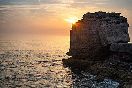 岩石,悬崖,风景,日落,上方,海洋