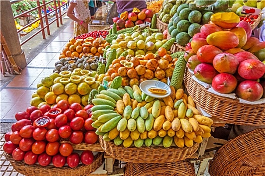 市场,摊亭,外来水果,丰沙尔,马德拉岛