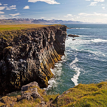 海边风景,峻岸,靠近,斯奈山半岛,西部,冰岛,韦斯特兰德,欧洲